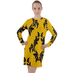 Yellow Regal Filagree Pattern Long Sleeve Hoodie Dress