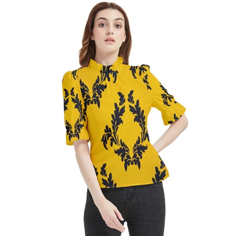 Yellow Regal Filagree Pattern Frill Neck Blouse by Azkajaya