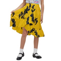 Yellow Regal Filagree Pattern Kids  Ruffle Flared Wrap Midi Skirt by Azkajaya