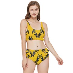 Yellow Regal Filagree Pattern Frilly Bikini Set by Azkajaya