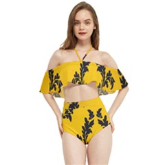 Yellow Regal Filagree Pattern Halter Flowy Bikini Set  by Azkajaya