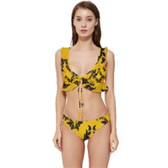 Yellow Regal Filagree Pattern Low Cut Ruffle Edge Bikini Set by Azkajaya