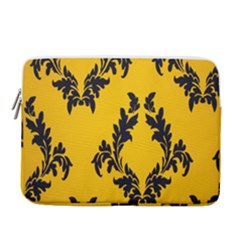 Yellow Regal Filagree Pattern 14  Vertical Laptop Sleeve Case With Pocket by Azkajaya