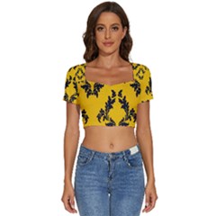 Yellow Regal Filagree Pattern Short Sleeve Square Neckline Crop Top  by Azkajaya