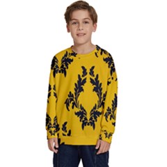 Yellow Regal Filagree Pattern Kids  Crewneck Sweatshirt