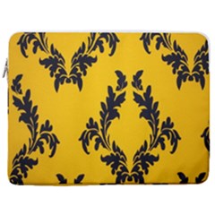 Yellow Regal Filagree Pattern 17  Vertical Laptop Sleeve Case With Pocket