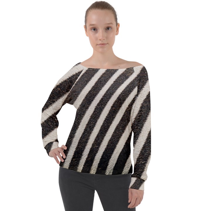 Zebra Zebra Pattern Zebra Fur Zebra Print Strip Off Shoulder Long Sleeve Velour Top