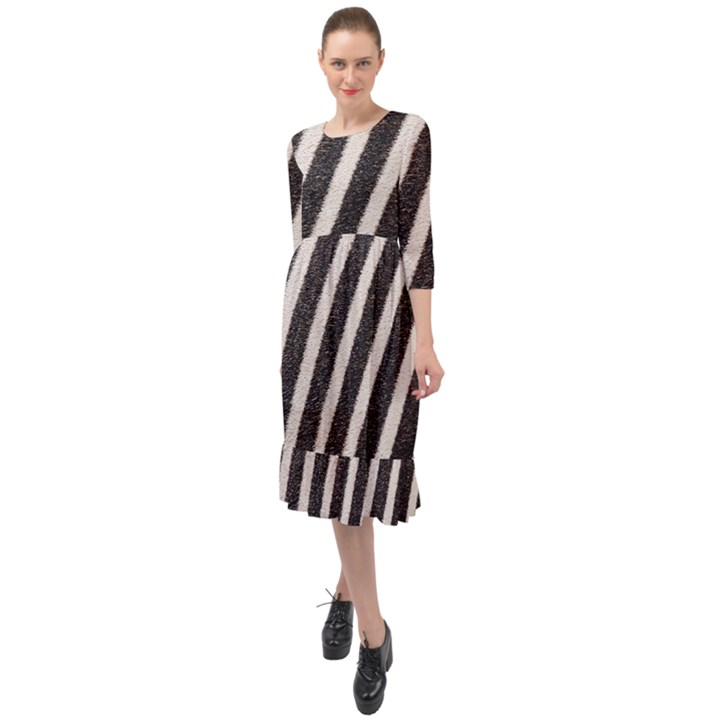 Zebra Zebra Pattern Zebra Fur Zebra Print Strip Ruffle End Midi Chiffon Dress