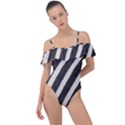 Zebra Zebra Pattern Zebra Fur Zebra Print Strip Frill Detail One Piece Swimsuit View1