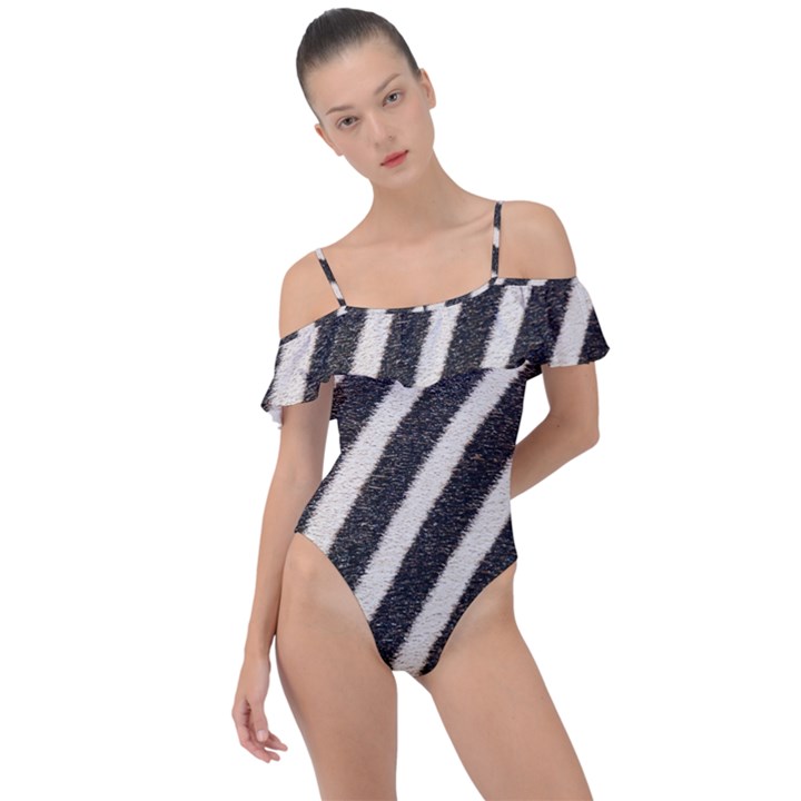 Zebra Zebra Pattern Zebra Fur Zebra Print Strip Frill Detail One Piece Swimsuit