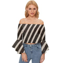 Zebra Zebra Pattern Zebra Fur Zebra Print Strip Off Shoulder Flutter Bell Sleeve Top