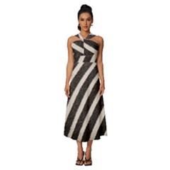 Zebra Zebra Pattern Zebra Fur Zebra Print Strip Sleeveless Cross Front Cocktail Midi Chiffon Dress by Azkajaya