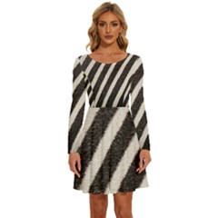 Zebra Zebra Pattern Zebra Fur Zebra Print Strip Long Sleeve Wide Neck Velvet Dress by Azkajaya