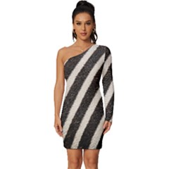 Zebra Zebra Pattern Zebra Fur Zebra Print Strip Long Sleeve One Shoulder Mini Dress by Azkajaya