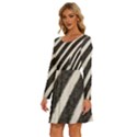 Zebra Zebra Pattern Zebra Fur Zebra Print Strip Long Sleeve Wide Neck Velvet Dress View2