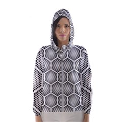 Halftone Tech Hexagons Seamless Pattern Women s Hooded Windbreaker