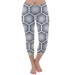 Halftone Tech Hexagons Seamless Pattern Capri Winter Leggings 