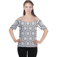 Halftone Tech Hexagons Seamless Pattern Cutout Shoulder T-shirt