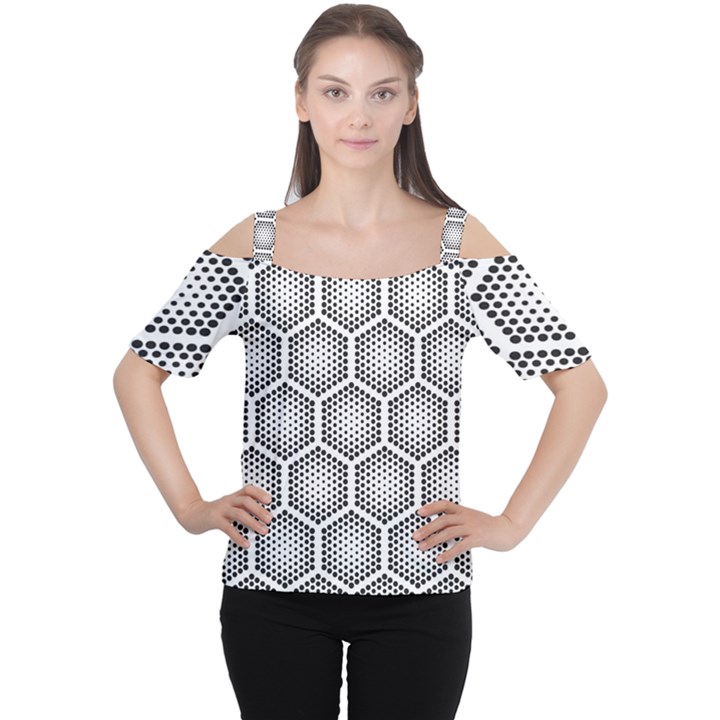 Halftone Tech Hexagons Seamless Pattern Cutout Shoulder T-Shirt