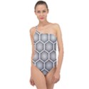 Halftone Tech Hexagons Seamless Pattern Classic One Shoulder Swimsuit View1