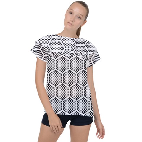 Halftone Tech Hexagons Seamless Pattern Ruffle Collar Chiffon Blouse by Ket1n9