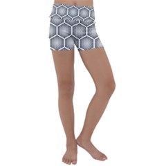 Halftone Tech Hexagons Seamless Pattern Kids  Lightweight Velour Yoga Shorts by Ket1n9