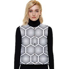 Halftone Tech Hexagons Seamless Pattern Women s Button Up Puffer Vest