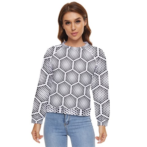 Halftone Tech Hexagons Seamless Pattern Women s Long Sleeve Raglan T-shirt by Ket1n9