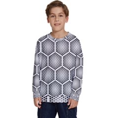 Halftone Tech Hexagons Seamless Pattern Kids  Crewneck Sweatshirt by Ket1n9