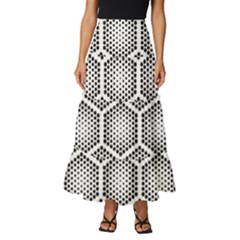 Halftone Tech Hexagons Seamless Pattern Tiered Ruffle Maxi Skirt by Ket1n9