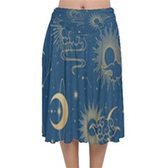 Seamless Galaxy Pattern Velvet Flared Midi Skirt