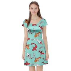 Pattern With Koi Fishes Short Sleeve Skater Dress by Ket1n9