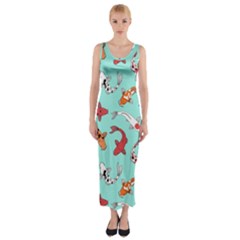 Pattern With Koi Fishes Fitted Maxi Dress by Ket1n9