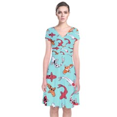 Pattern With Koi Fishes Short Sleeve Front Wrap Dress by Ket1n9