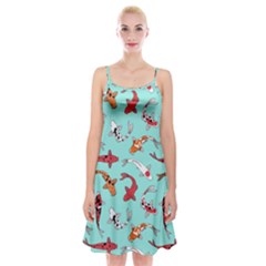 Pattern With Koi Fishes Spaghetti Strap Velvet Dress