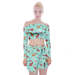 Pattern With Koi Fishes Off Shoulder Top With Mini Skirt Set by Ket1n9