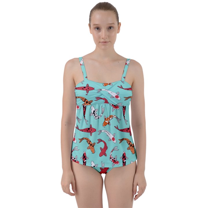 Pattern With Koi Fishes Twist Front Tankini Set