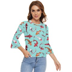 Pattern With Koi Fishes Bell Sleeve Top