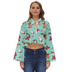 Pattern With Koi Fishes Boho Long Bell Sleeve Top