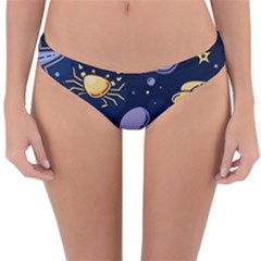 Marine Seamless Pattern Thin Line Memphis Style Reversible Hipster Bikini Bottoms