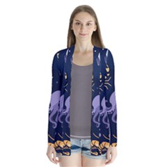 Marine Seamless Pattern Thin Line Memphis Style Drape Collar Cardigan by Ket1n9