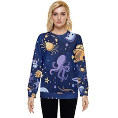 Marine Seamless Pattern Thin Line Memphis Style Hidden Pocket Sweatshirt