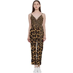 Tiger Skin Art Pattern V-neck Camisole Jumpsuit by Ket1n9