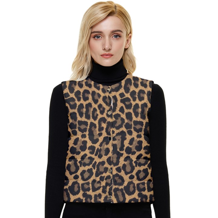 Tiger Skin Art Pattern Women s Button Up Puffer Vest