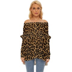 Tiger Skin Art Pattern Off Shoulder Chiffon Pocket Shirt