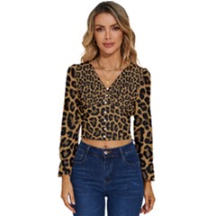 Tiger Skin Art Pattern Long Sleeve V-neck Top by Ket1n9