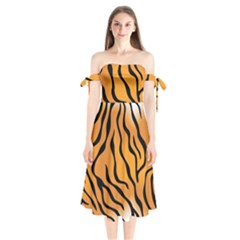 Tiger Skin Pattern Shoulder Tie Bardot Midi Dress by Ket1n9