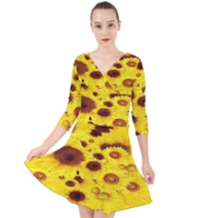 Beautiful Sunflowers Quarter Sleeve Front Wrap Dress by Ket1n9