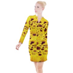 Beautiful Sunflowers Button Long Sleeve Dress by Ket1n9