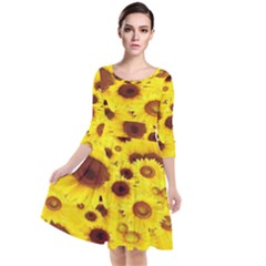 Beautiful Sunflowers Quarter Sleeve Waist Band Dress by Ket1n9